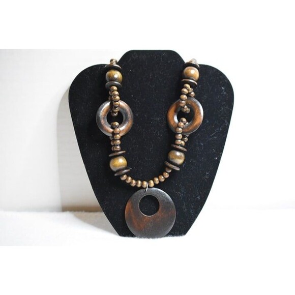 Boho Chunky Wooden Statement 34 Inch Pendant Necklace - Picture 1 of 2
